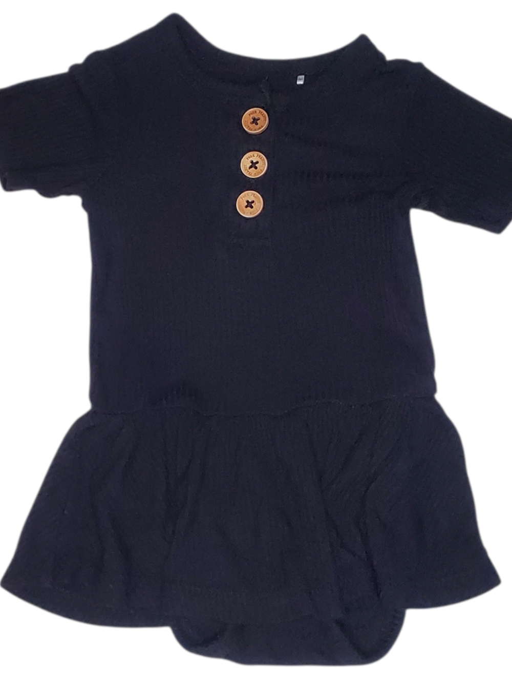 Posh Peanut One-piece Skirted Bodysuit Short-sleeve Ribbed Black Baby Girls 3-6M